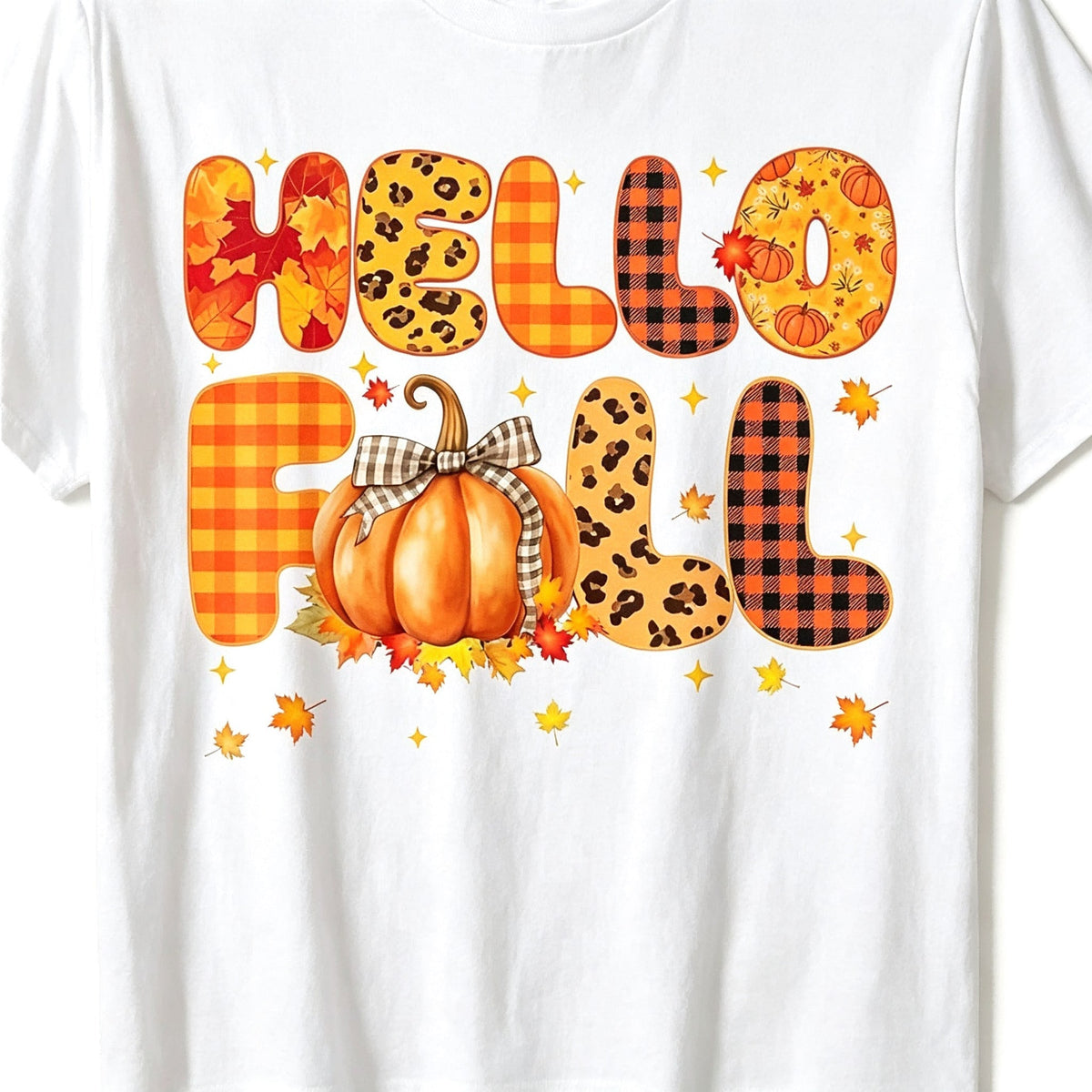 Womens Hello Fall T Shirt Cute Pumpkin Graphic Tee Short Sleeve Crew Neck Autumn Fall Casual Top for Ladies