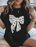 Womens Coquette Bow T Shirt Black and White Heart Ribbon Graphic Tee Cute Preppy Trendy Short Sleeve Crew Neck Summer Top for Ladies