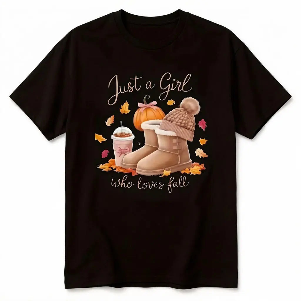 Fall Graphic T-Shirt - "Just A Who Loves Fall" Pumpkin & Autumn Leaves Print
