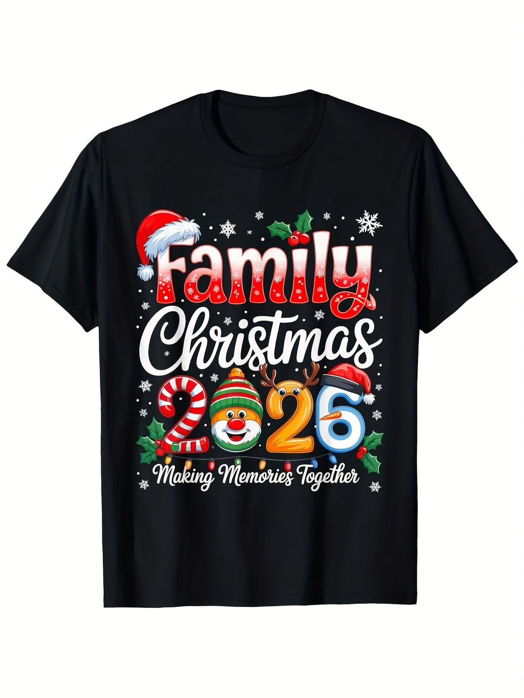 Family Christmas 2026 TShirt Short-Sleeve Crew Neck with Fun Holiday Graphics, Family Gathering Essential, Ideal for Making Memories Together