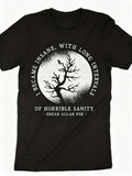 “Long Intervals of Horrible Sanity” Quote, Moon and Dead Tree Print, Unisex Casual Short Sleeve Crew Neck Shirt