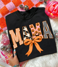 Halloween Mama Bow Graphic T-Shirt, Cute Ghost Pumpkin Pattern Short Sleeve Tee for Mom Fall Gift