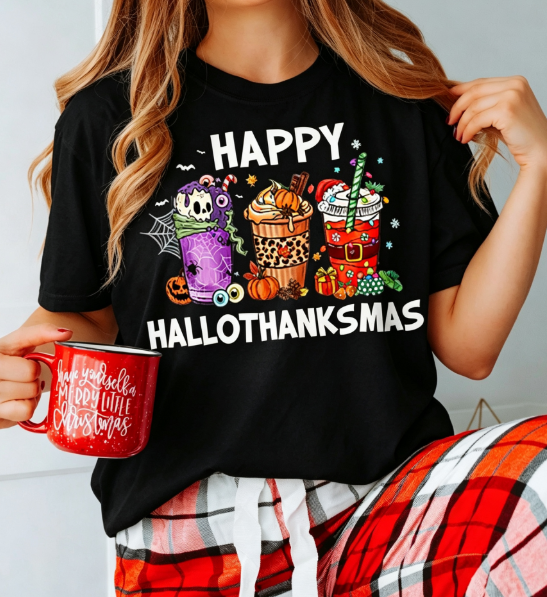 Fashion Plus Size Women's Casual T-Shirt with Halloween, Thanksgiving, and Christmas Prints Tees Tops Holiday gift For Family And Friends