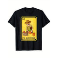 Summer t Shirts Men's Spanish-Mexican Style Funny Graphic T-Shirt, 100% Cotton, Black Crew Neck with "El Abuelo" Print