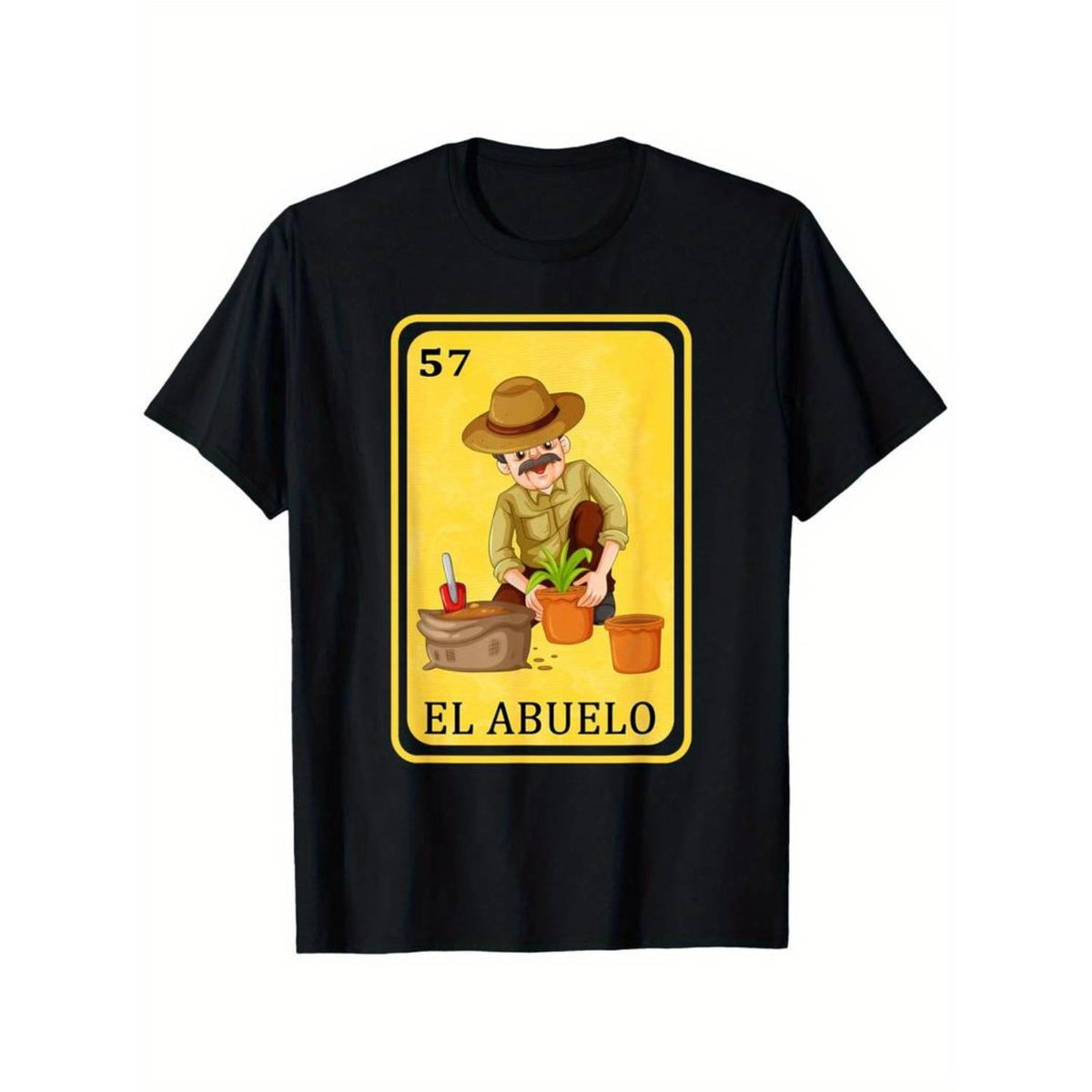 Summer t Shirts Men's Spanish-Mexican Style Funny Graphic T-Shirt, 100% Cotton, Black Crew Neck with "El Abuelo" Print