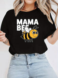 MAMA BEE Print Short Sleeve Tee American Trendy Crew Neck Casual Top