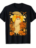 Coquette Floral Ghost Pumpkin Vintage Halloween Lace Ghost TShirt black T-shirt