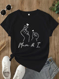Heart Hand Print Short Sleeve Tee Unisex Crew Neck Casual Versatile Top