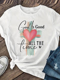 Women's Christian Faith T-Shirt, Inspirational God Is Good All The Time Graphic, Cross and Heart Print, Short Sleeve Crew Neck Casual Tee
