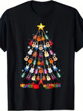 Guitar Christmas Tree Graphic T-Shirt for Men, Funny Music Lover Holiday Tee, Unisex Cotton Crew Neck Short Sleeve
