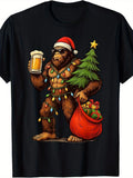 Funny Christmas TShirt with Sasquatch Santa Hat Beer Mug Design Holiday Party Outfit Casual Xmas Gift