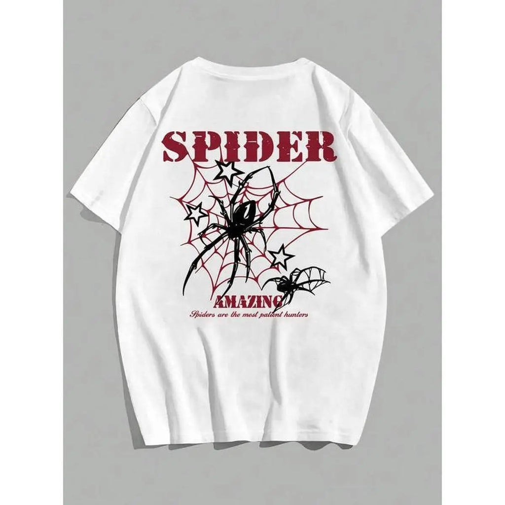 Spider Wonder Red Web Black Print Cotton Short Sleeve Tee Unisex Crew Neck Casual Top