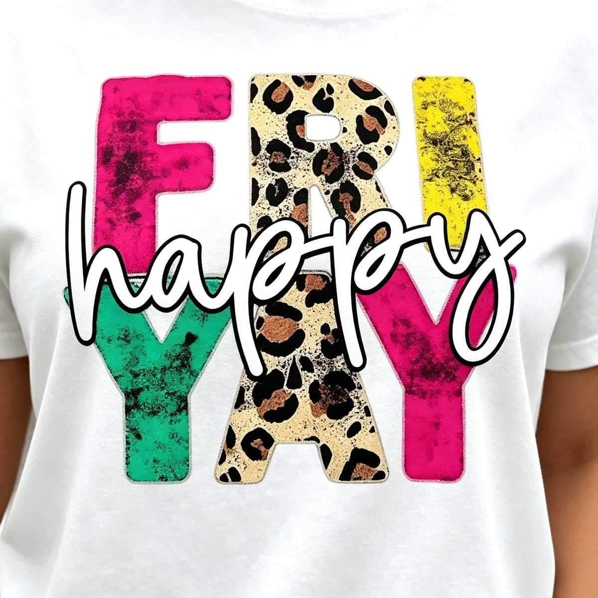 Happy Friyay Graphic Crew Neck Tee Teacher Fashion Short Sleeve Top