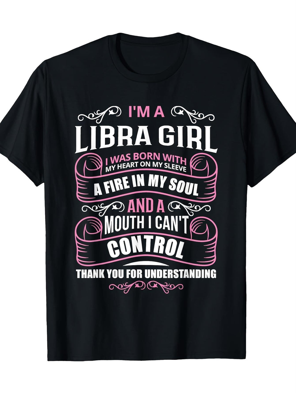 Women’s Libra Zodiac Graphic T-Shirt, Funny Astrology Quote Print, Short Sleeve Crew Neck Casual Tee, Black