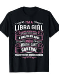 Women’s Libra Zodiac Graphic T-Shirt, Funny Astrology Quote Print, Short Sleeve Crew Neck Casual Tee, Black