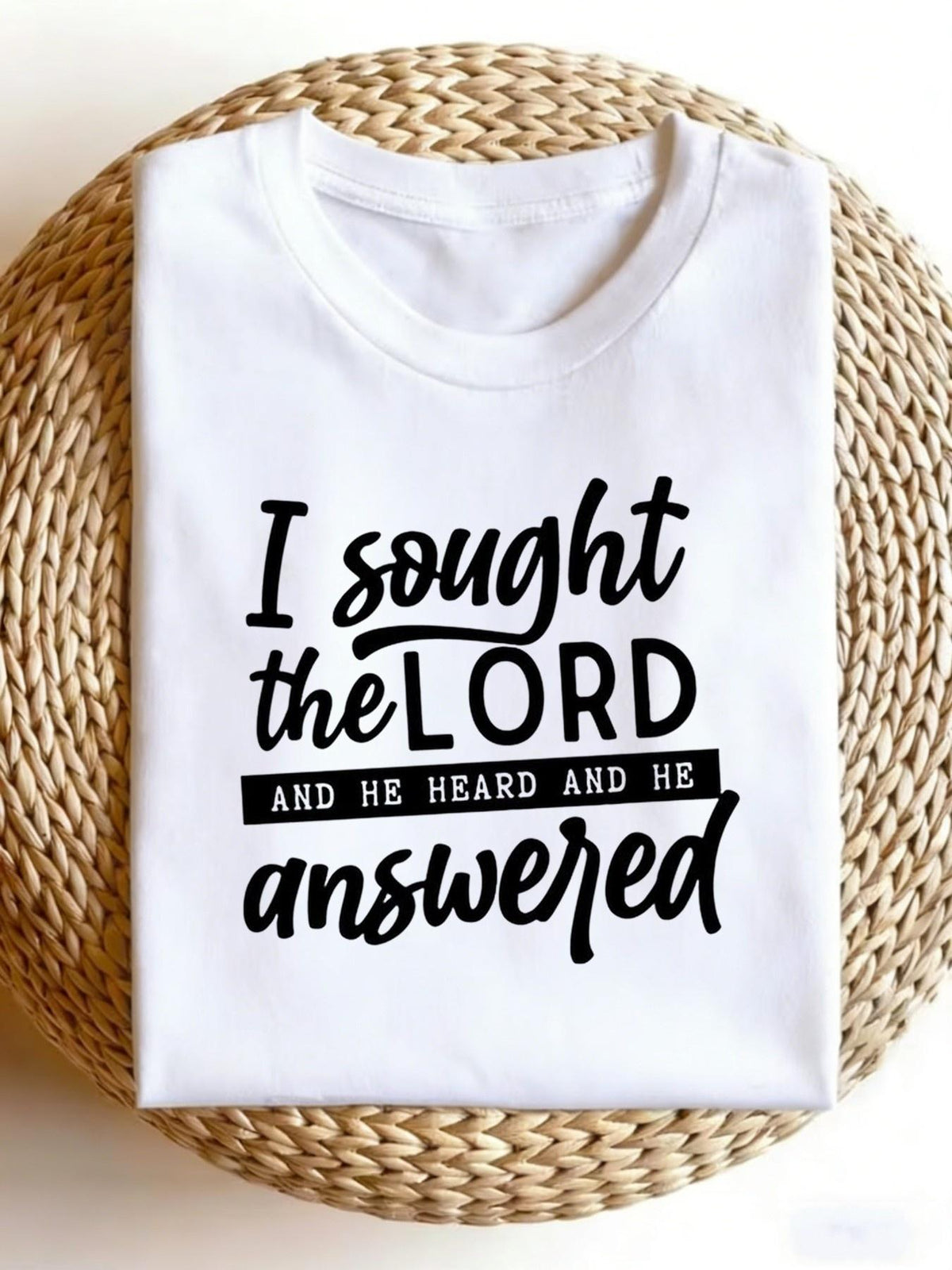Christian Verse T Shirt Psalm 34 4 I Sought The Lord He Answered Unisex Religious Tee with Scripture Print