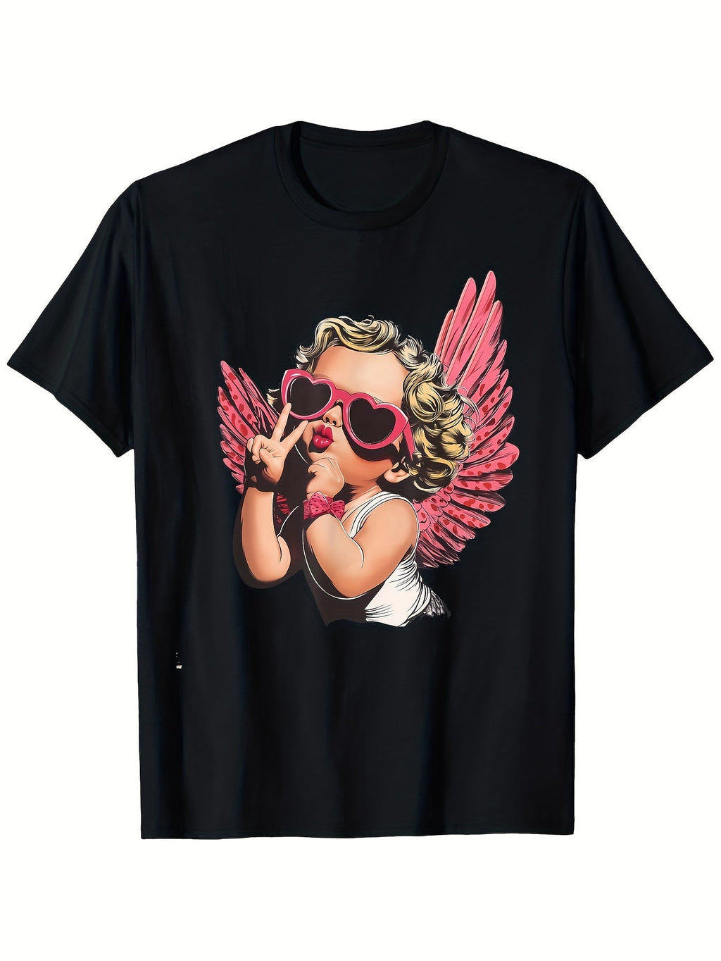 Cute Cool Cupid Valentine's Day T-Shirt for Women, Funny Sassy Cherub Heart Sunglasses Tee
