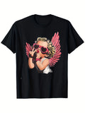 Cute Cool Cupid Valentine's Day T-Shirt for Women, Funny Sassy Cherub Heart Sunglasses Tee