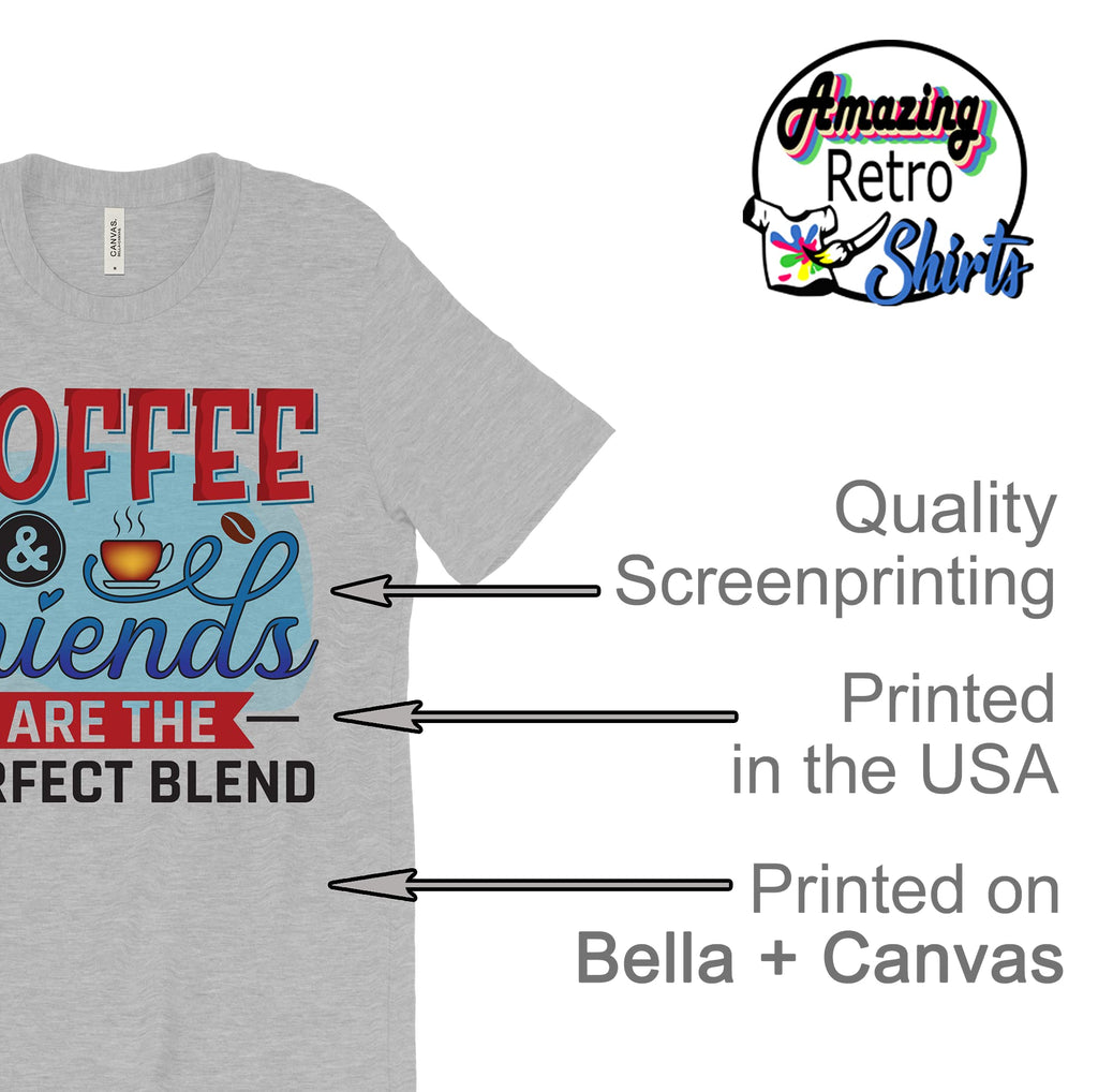 Coffee and Friends are a Perfect Blend T-Shirt for Women Coffee Letters Print Shirt with Funny Sayings Casual Tee Tops (Gray-X Large)