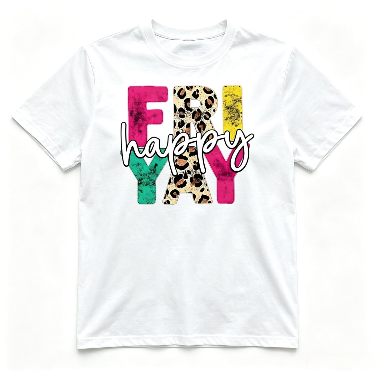 Happy Friyay Graphic Crew Neck Tee Teacher Fashion Short Sleeve Top