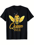 Cute Bee Print Short Sleeve Tee Funny Crew Neck Casual Versatile Top