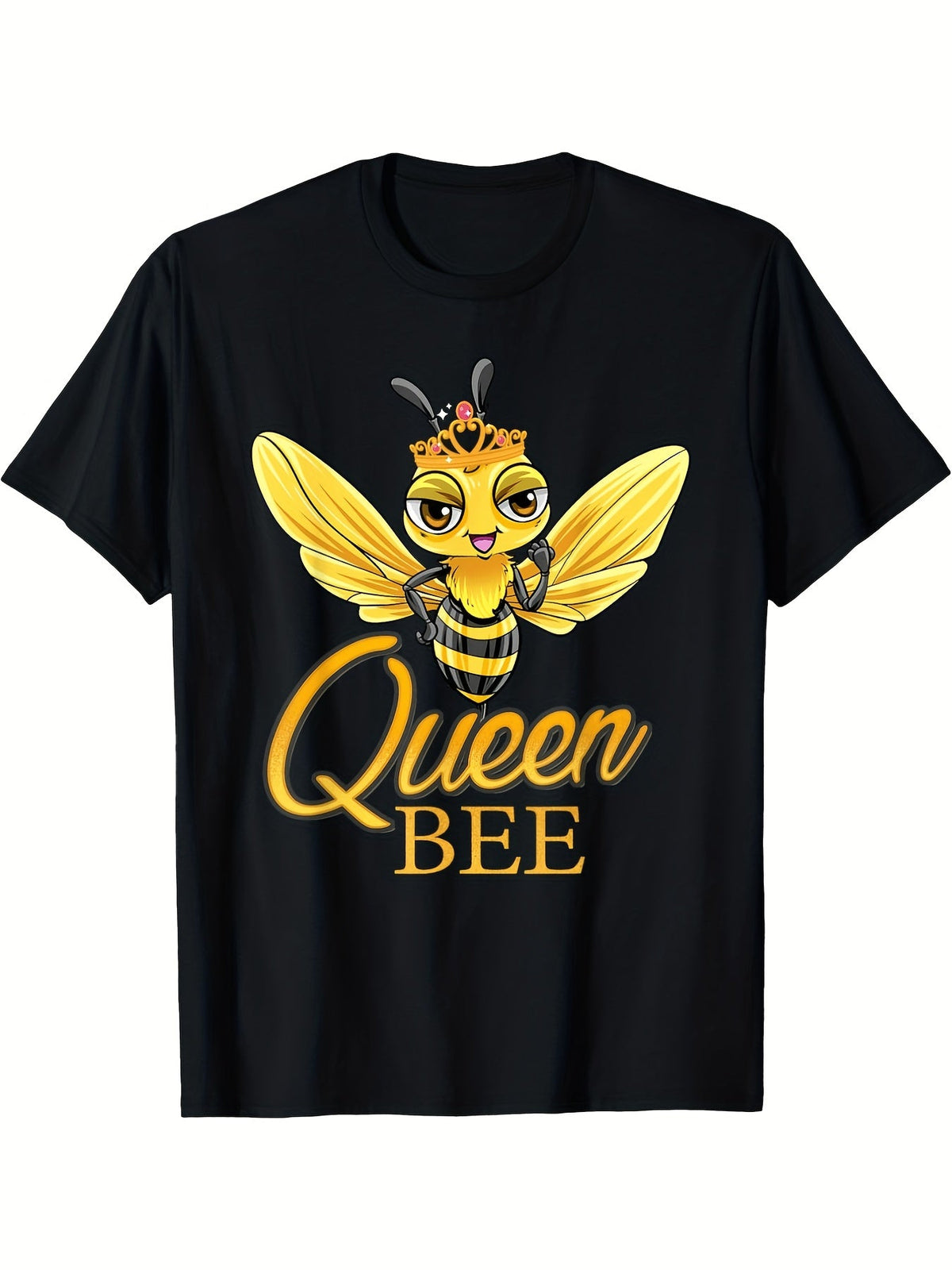 Cute Bee Print Short Sleeve Tee Funny Crew Neck Casual Versatile Top