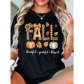 Women'S Autumn Theme Graphic T-Shirt - Printed with Pumpkin, Leaves, And Sunflower Patterns