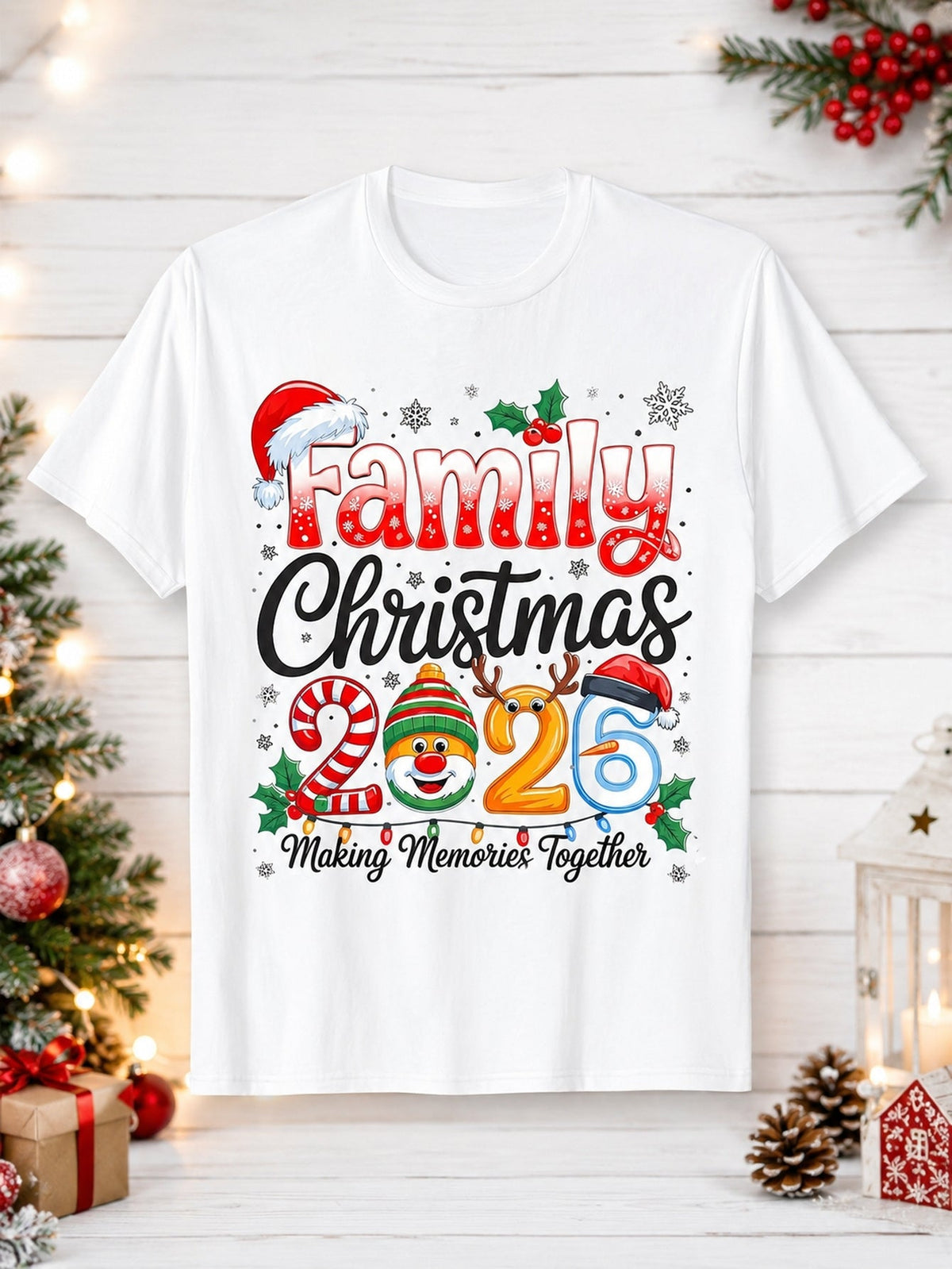 Family Christmas 2026 TShirt Short-Sleeve Crew Neck with Fun Holiday Graphics, Family Gathering Essential, Ideal for Making Memories Together