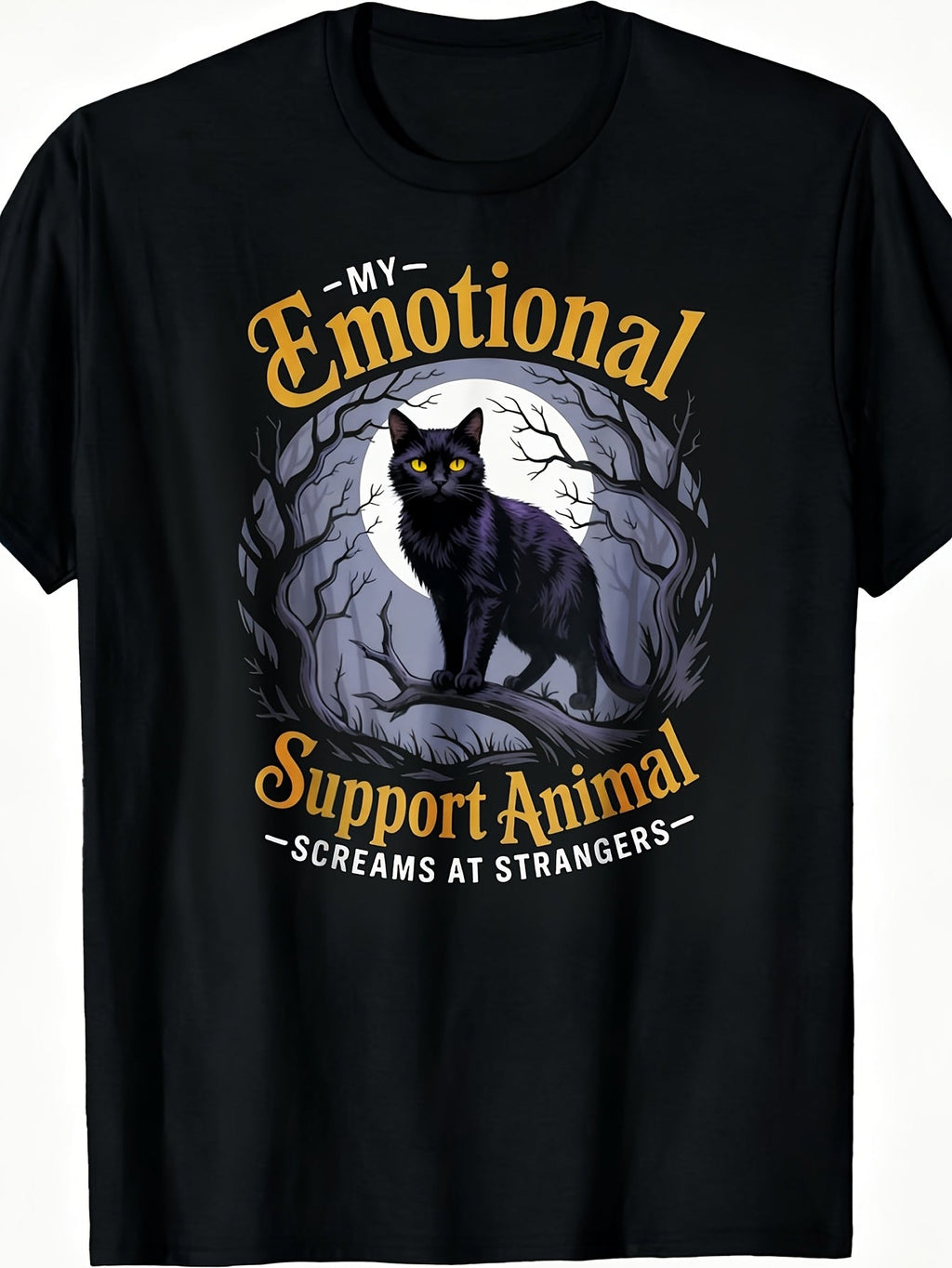Funny My Emotional Support Animal Screams At Strangers Black Cat T-Shirt Halloween Tee