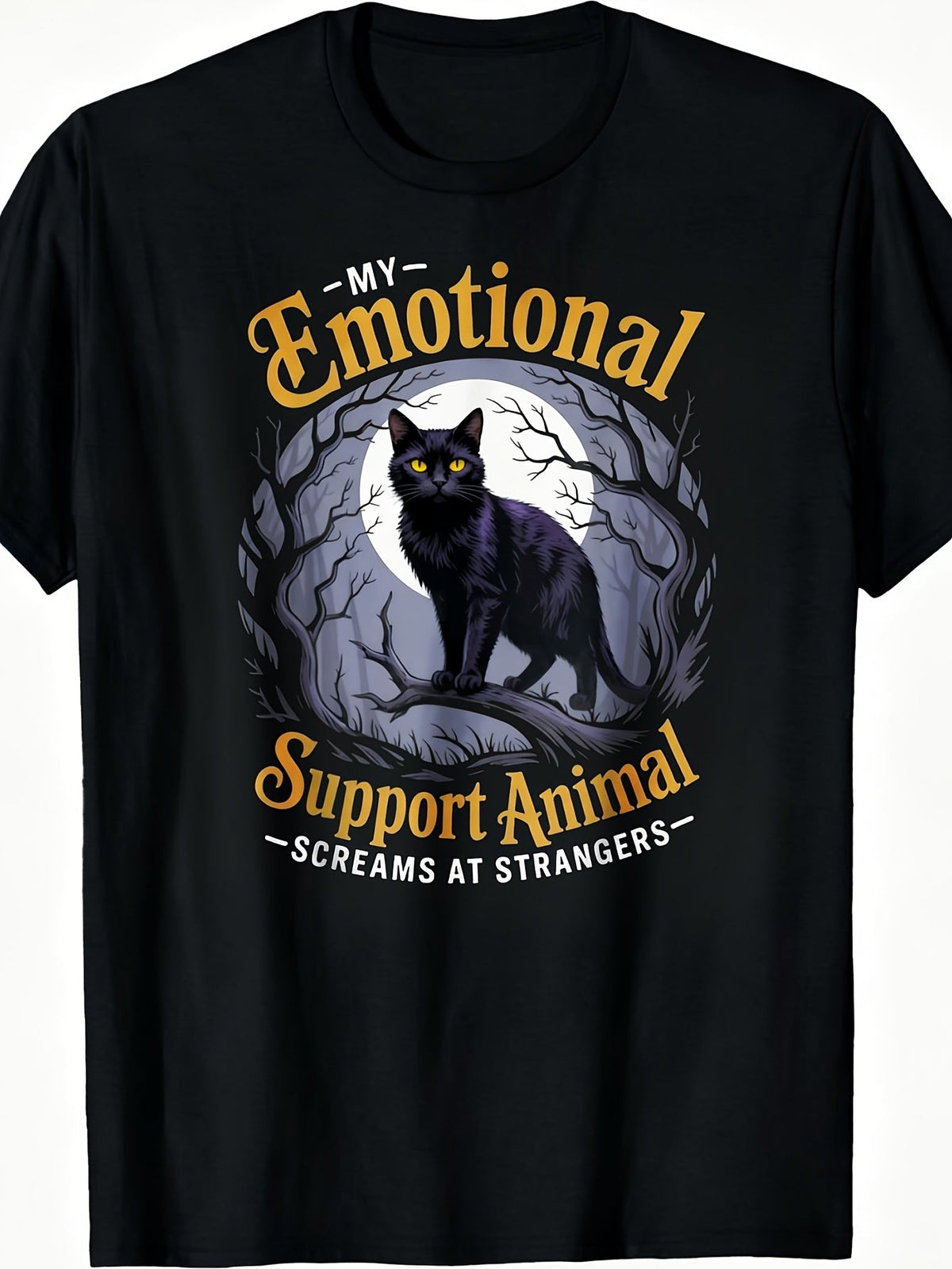 Funny My Emotional Support Animal Screams At Strangers Black Cat T-Shirt Halloween Tee