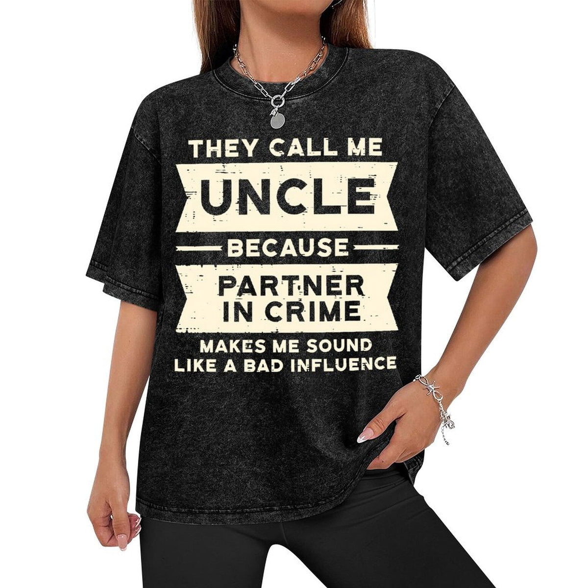 Men's Funny Uncle Crime Partner Slogan T-Shirt - 100% Breathable Retro Streetwear Tee With Partner In Crime Saying, Loose Fit Casual Short Sleeve Shirt For Daily Wear Washed Tee