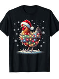 Funny Xmas Chicken TSHIRT | Santa Christmas Light Graphic Tee
