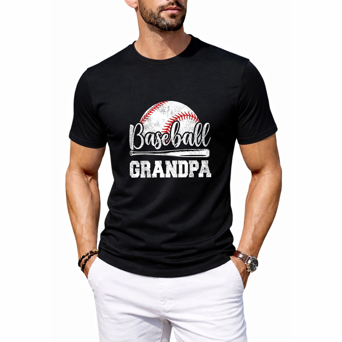 Men's Nacho Average Grandpa Funny Mexican Papa Retro Graphic T-Shirt, Casual Crew Neck Tee