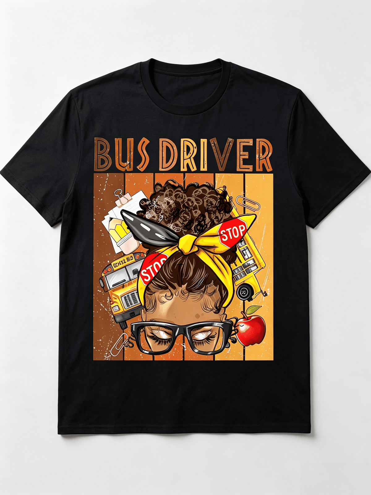 Bus Driver Life T-Shirt Messy Bun Glasses Afro Women Appreciation Top