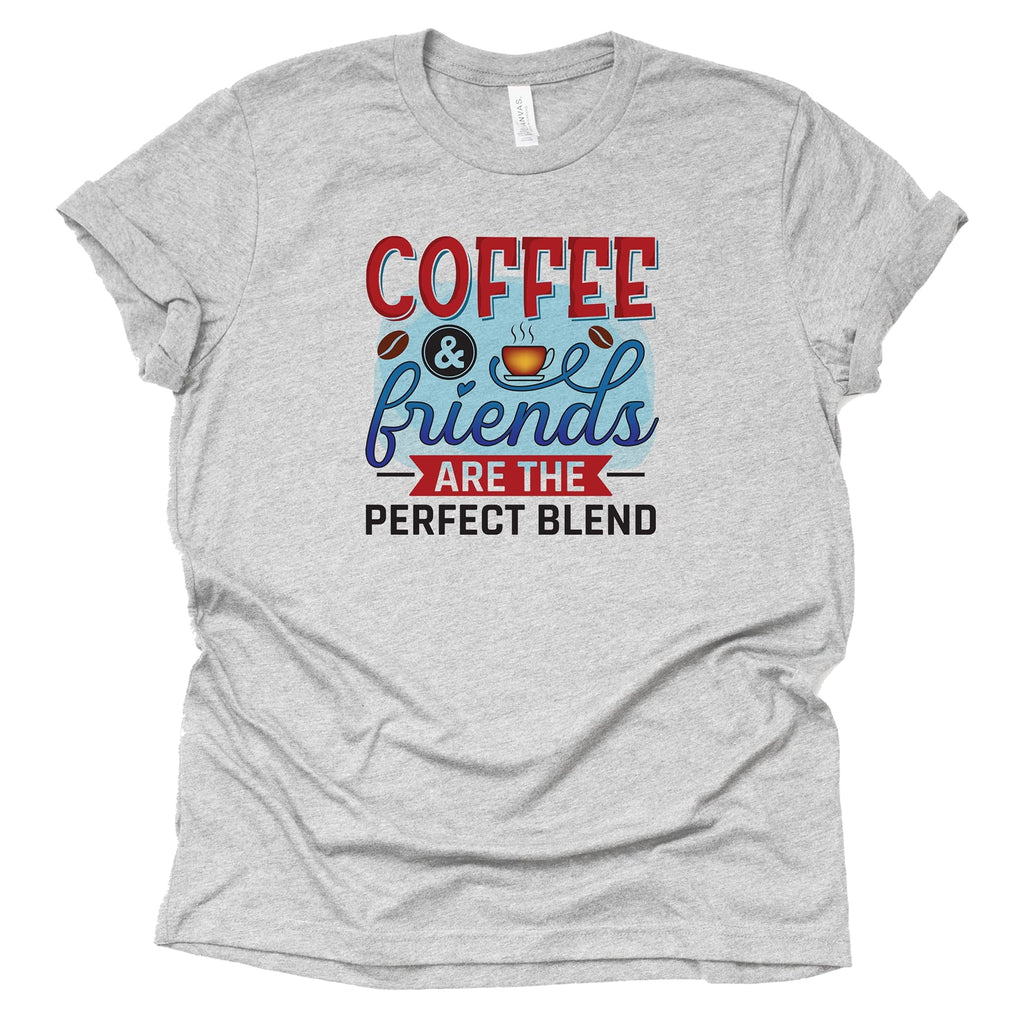 Coffee and Friends are a Perfect Blend T-Shirt for Women Coffee Letters Print Shirt with Funny Sayings Casual Tee Tops (Gray-X Large)