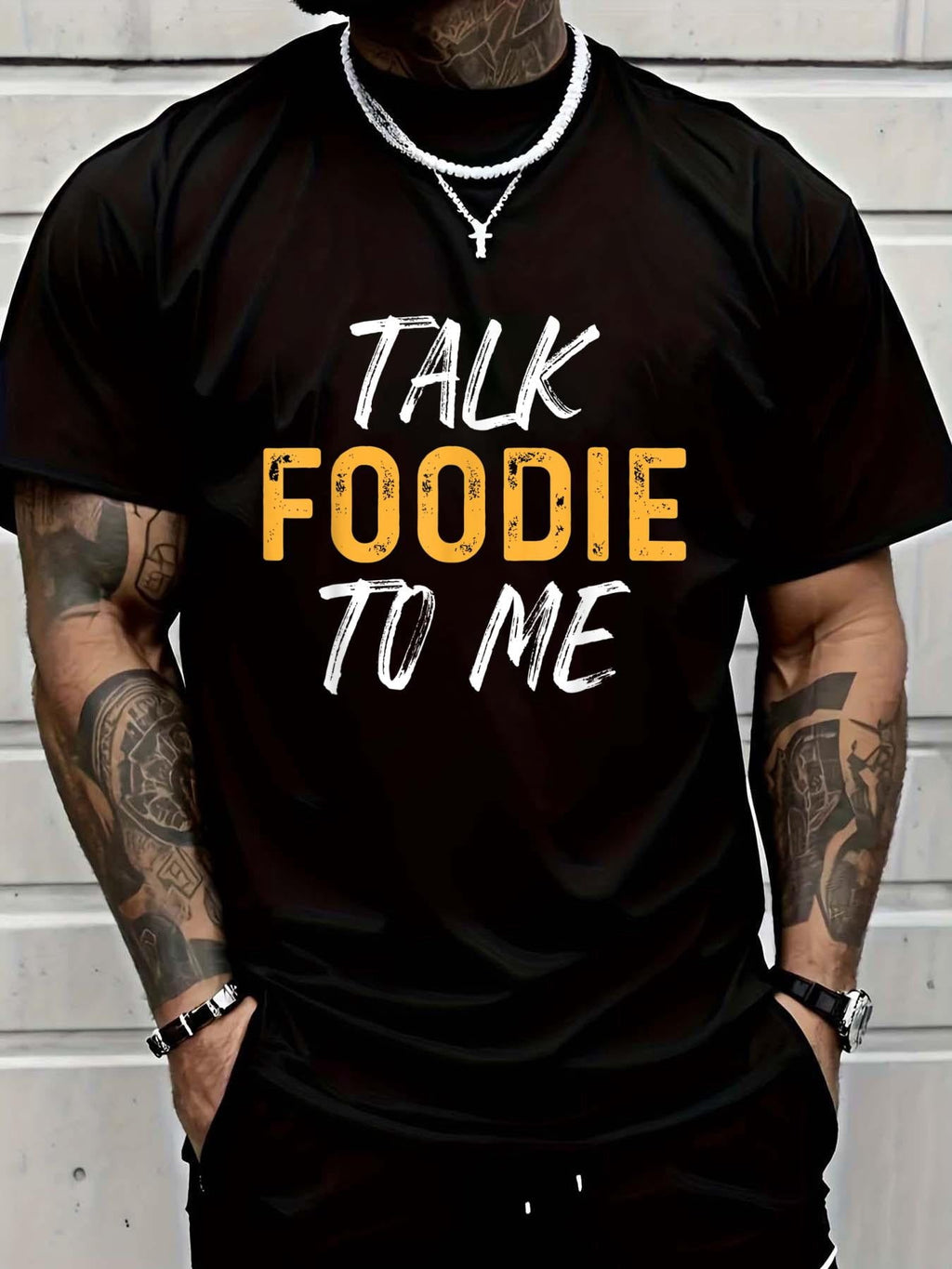 Cotton Funny Food Saying Talk Foodie To Me Retro Vintage Food Lover T-Shirt Men's Casual Short Sleeve Graphic Tee