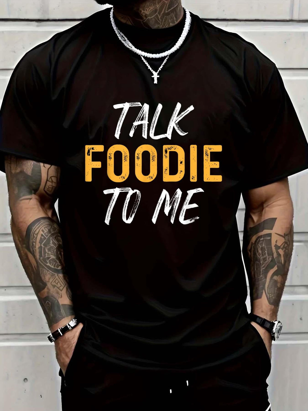 Cotton Funny Food Saying Talk Foodie To Me Retro Vintage Food Lover T-Shirt Men's Casual Short Sleeve Graphic Tee