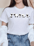 Cute Sheep T-Shirt, Women's Cotton Crew Neck Short Sleeve Casual Top