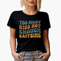 Funny Too Many Kids, Not Enough Caffeine, Mom or Mother Saying, Groovy Retro Wavy Text Merch Gift, Navy Blue T-Shirt, Large