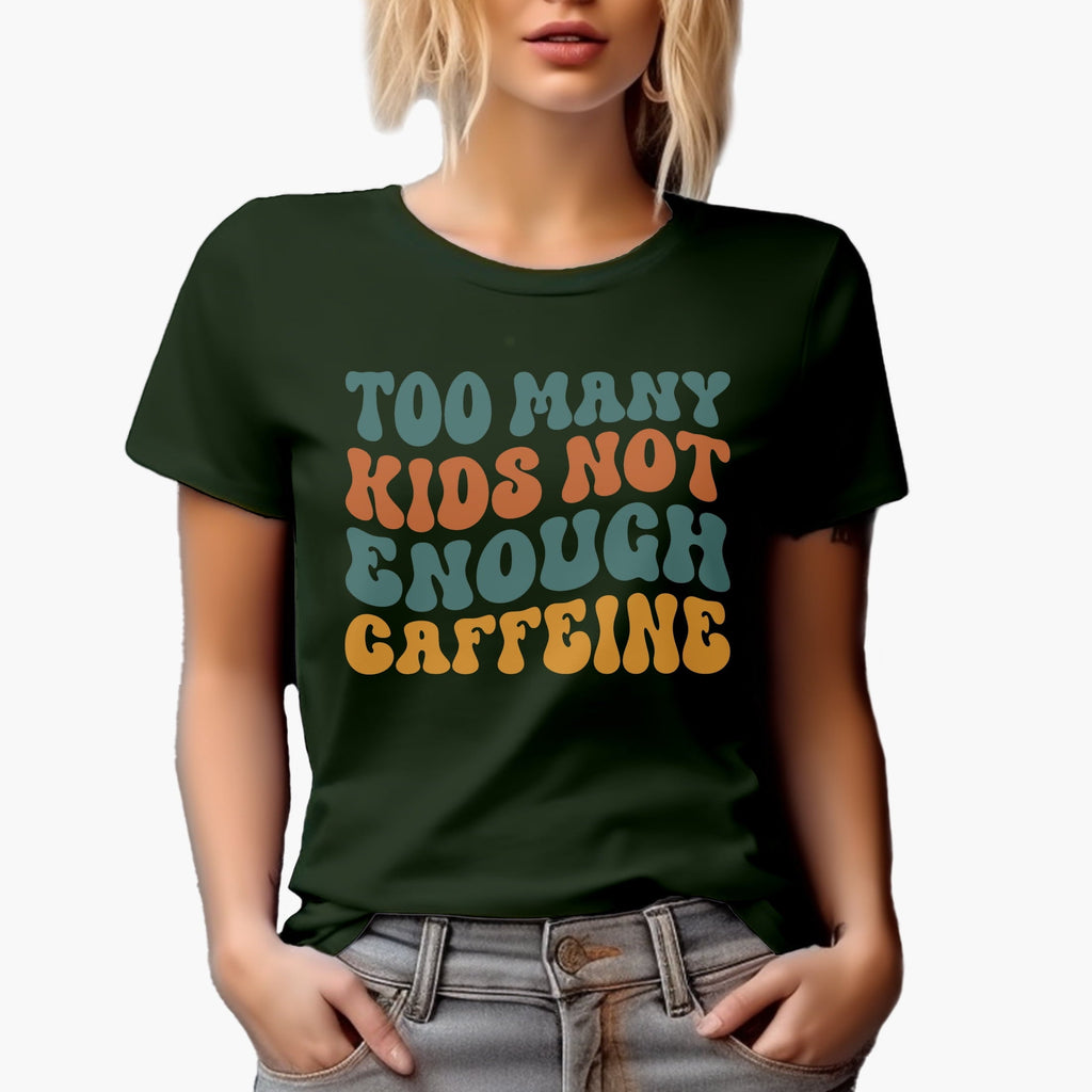 Funny Too Many Kids, Not Enough Caffeine, Mom or Mother Saying, Groovy Retro Wavy Text Merch Gift, Navy Blue T-Shirt, Large
