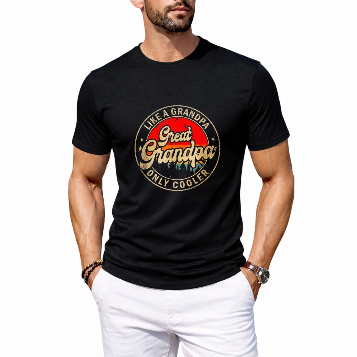 Men's Nacho Average Grandpa Funny Mexican Papa Retro Graphic T-Shirt, Casual Crew Neck Tee
