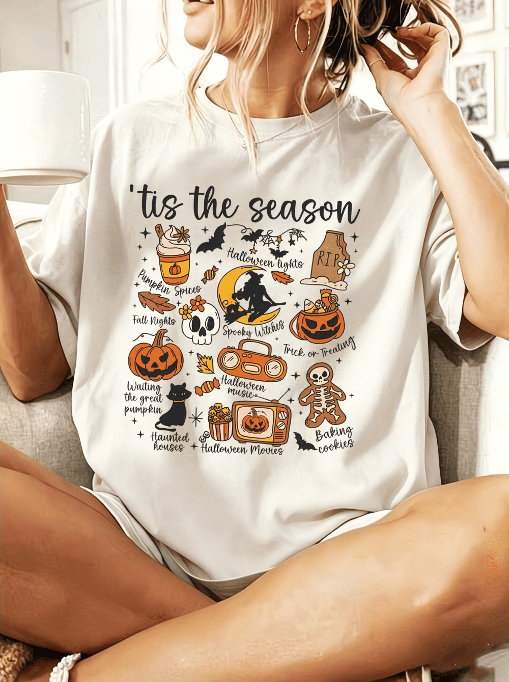 Halloween T-Shirts, Women's Halloween T-Shirts, Ghost Print T-Shirts