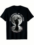 Men'S Black Cat Moon Graphic T-Shirt Casual Tee, Streetwear Style, Funny Quote Print