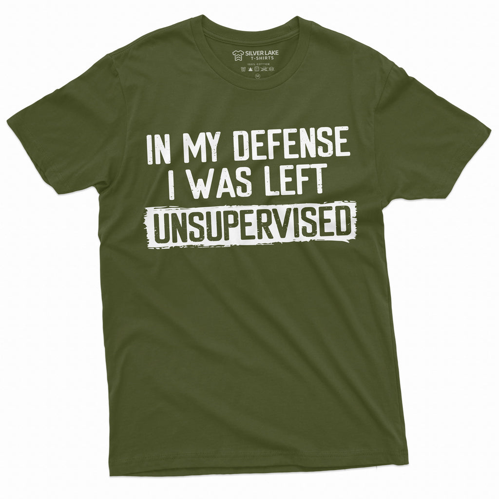 Men'S Funny Shirt In My Defense I Was Left Unsupervised Humor Graphic Tee (5X-Large Black)