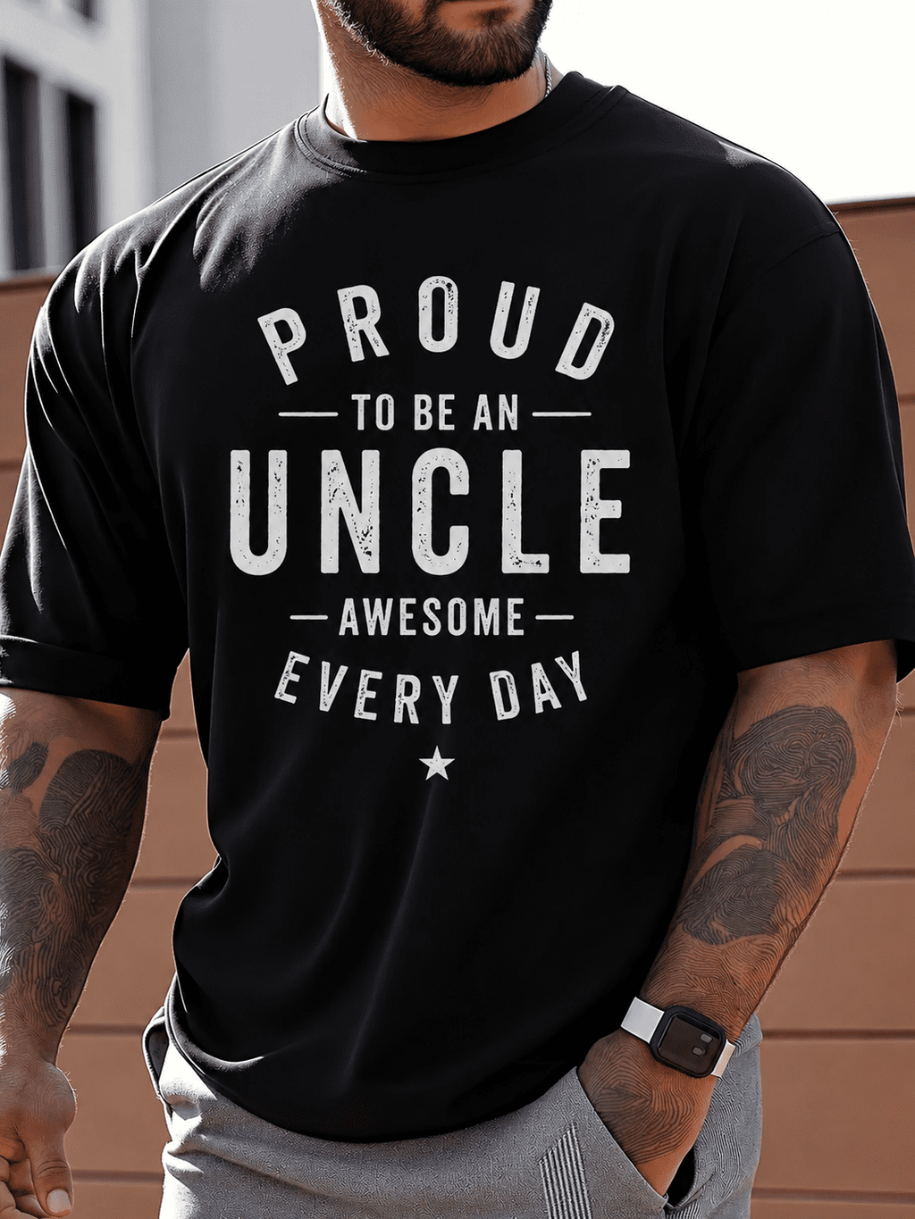 Men's Proud Uncle Graphic T Shirt, Funny Uncle Gift Tee, Casual Short Sleeve Cotton Shirt for Men, Father's Day Birthday Gift