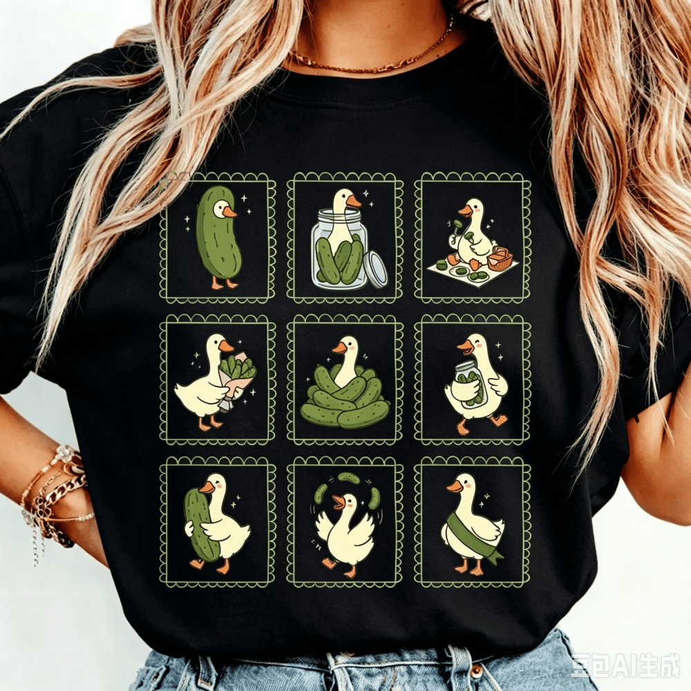 The Cute "Stupid Goose" Design Along With The Pickled Cucumber Pattern, The Kimchi Print TShirt, The Nine-Grid Pattern Design Blouse TShirt