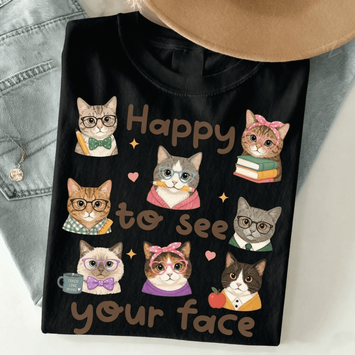 Vintage Funny Teacher Cat Graphic Tee Cute Back To School Summer T Shirt Women Vacation Outfits Women