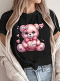 Women'S Pink Heart Bear Graphic T-Shirt