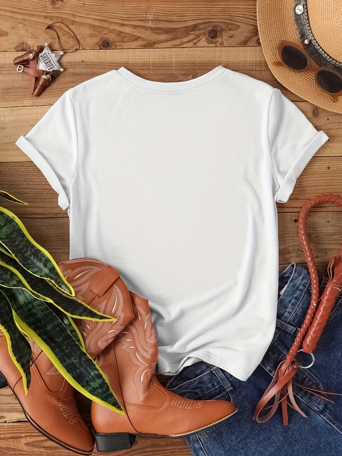 New Line Art Flower Face Print Short Sleeve Tee Unisex Crew Neck Casual Top