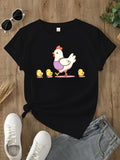 Hen Chick Graphic Crew Neck Short Sleeve Tee Unisex Summer Casual Top
